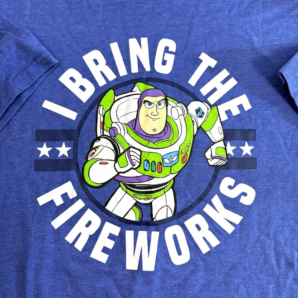 Disney Toy Story Buzz Lightyear "I Bring The Fireworks" T Shirt Blue Men's 2XL